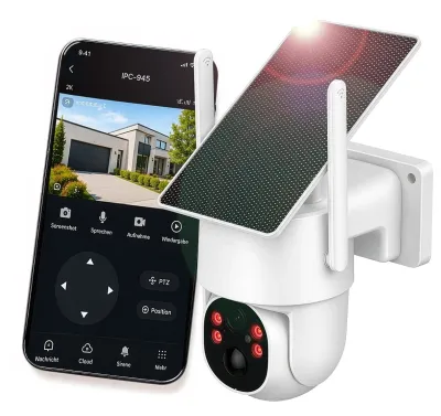 7links 2K-Pan-Tilt-Überwachungskamera IPC-945, Dualband-WLAN, Akku, Solarpanel, IP65 / JX-8135 PEARL 7links 2K-Pan-Tilt-Überwachungskamera IPC-945, Akku, Solar