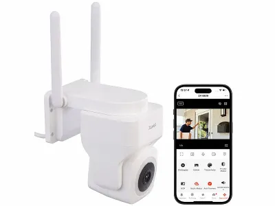 7links Pan-Tilt-Outdoorkamera IPC-890 mit 2K-Auflösung, 4 MP, Dualband-WLAN, Sirene, www.pearl.de 7links Pan-Tilt-Outdoorkamera IPC-890