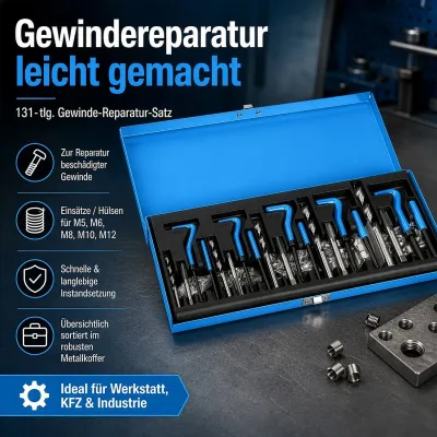AGT 131-teiliges Gewindereparatur-Set für M5, M6, M8, M10 und M12 / AX-1090 / www.pearl.de AGT 131-teiliges Gewindereparatur-Set für M5 bis M12