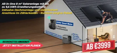 All-in-One 8 m² Solaranlage mit bis 3,2kWh Speicher inklusive Dachmontage und elektrischem Anschluss im Zählerkasten