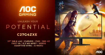 AOC GAMING C27G4ZXE mit Stealth-Design und Top-Performance AGON by AOC im Stealth-Design: 27" Curved-Monitor mit 280 Hz
