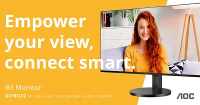 AOC Q27B3CF2: schlankes Design, USB-C 65 W PD und 100 Hz Anschlussfreudiger QHD-Monitor: der AOC Q27B3CF2 mit 100 Hz und USB-C
