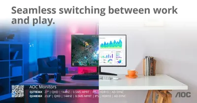 Arbeiten und spielen mit 144 Hz: der Q24B36X und der Q27B36X aus der B3-Serie von AOC AOC Q24B36X und Q27B36X mit 144 Hz und 0,5 ms MPRT