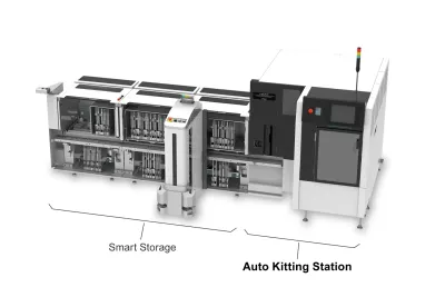 Auto Kitting Station automatisiert erstmals das Bestücken von Feedern mit Gurtrollen Weltneuheit von FUJI: Auto Kitting Station automatisiert erstmals das Bestücken von Feedern mit Gurtrollen