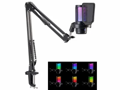 auvisio Gaming-USB-Kondensator-Mikrofon mit Noise Cancelling, RGB, Gelenkarm, www.pearl.de auvisio Gaming-USB-Kondensator-Mikrofon