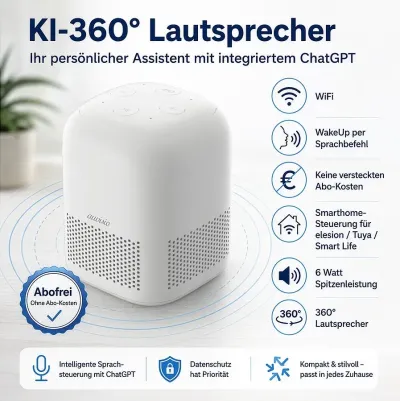 auvisio KI-Sprachassistent mit ChatGPT, 360° Sprachausgabe, Smarthome-Steuerung JX8114 www.pearl.de auvisio KI-Sprachassistent mit ChatGPT 360° Sprachausgabe