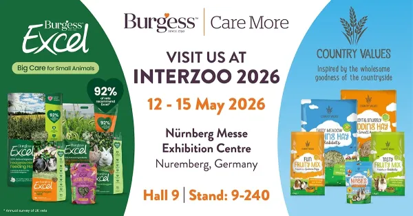 Burgess Pet Care ist wieder auf der Interzoo 2026 mit den Marken Burgess Excel und Country Values