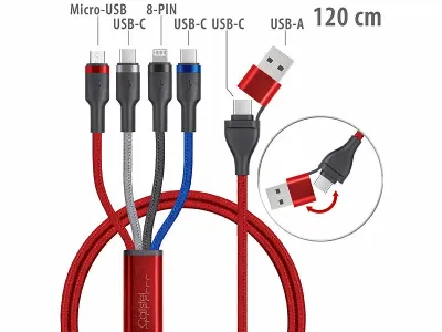 Callstel 8in1-Lade-/Datenkabel USB-C/A zu USB-C/Micro-USB/Lightning 60 Watt, www.pearl.de Callstel 8in1-Lade-/Datenkabel USB-C/A zu USB-C/Micro-USB/Lightning 60 Watt