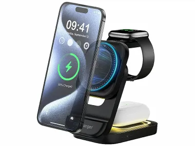 Callstel Faltbare 3in1-MagSafe-Ladestation für iPhone, Apple Watch & AirPods, www.pearl.de Callstel Faltbare 3in1-MagSafe-Ladestation für iPhone, Apple Watch & AirPods