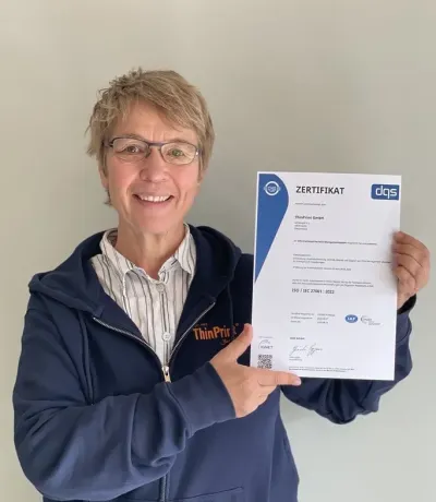 Charlotte Künzell, CEO der ThinPrint GmbH, freut sich über das Zertifikat. ThinPrint erhält ISO/IEC-27001-Zertifizierung