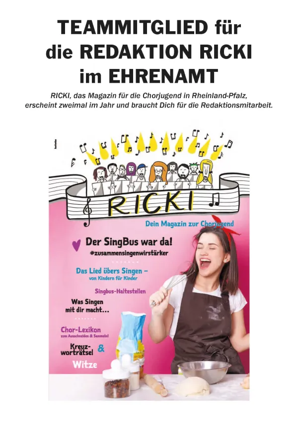 Chorverband Rheinland-Pfalz sucht Volunteer für Ricki