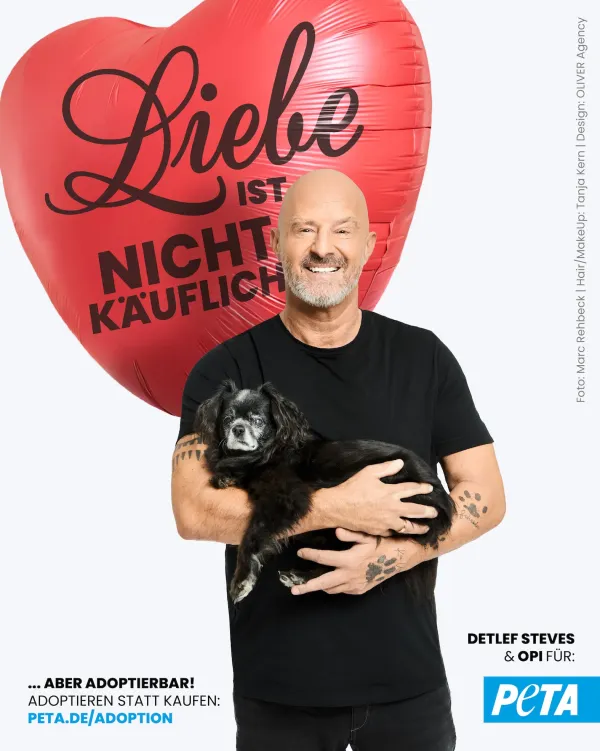 Detlef Steves präsentiert neues PETA-Motiv zum Valentinstag: "Liebe ist nicht käuflich!"