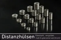 Distanzhülsen aus Edelstahl, Glanz - matt verchromt oder vergoldet