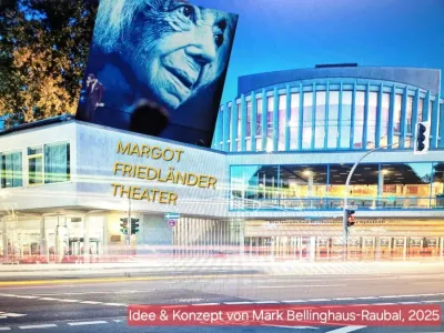 Entwurf wie das Theater Münster nach einer offiziellen Umbenennung aussehen könnte MARGOT FRIEDLÄNDER THEATER in Münster - weltweit das Erste - darauf hofft Mark Bellinghaus-Raubal
