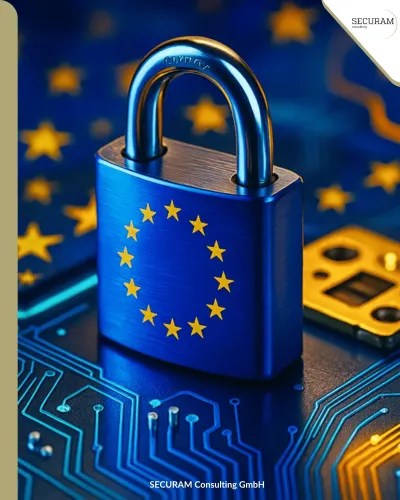 EU-Vorhängeschloss auf Platine SECURAM stellt 5-Schritte zur NIS-2-Umsetzung vor
