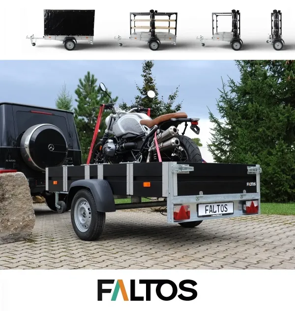 Innovative Systemlösung: FALTOS - der faltbare PKW-Anhänger jetzt mit Hochgestell und Plane