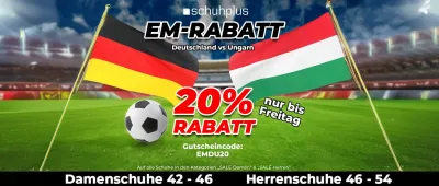 Feierlaune trifft auf Rabattaktion: Große EM-Sparparty bei schuhplus - Schuhe in Übergrößen schuhplus-Aktion: Deutschland gewinnt Spiel gegen Ungarn mit 2:0