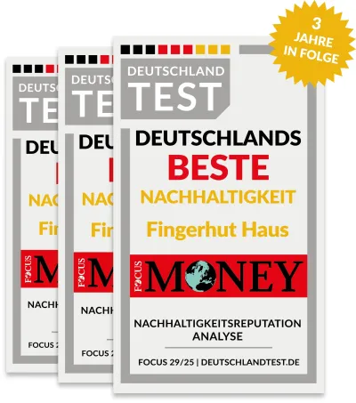 Fingerhut Haus unter Deutschlands besten Unternehmen in puncto Nachhaltigkeit Fingerhut Haus erreicht Silber bei "Deutschlands Beste - Nachhaltigkeit" in der Kategorie "Fertighäuser"