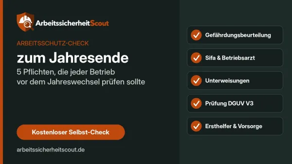 Gefährdungsbeurteilung, Sifa, Unterweisung: Arbeitsschutz-Check zum Jahresende für kleine Betriebe