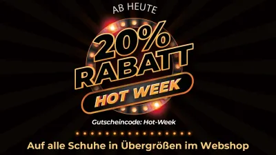 Große Damenschuhe sowie große Herrenschuhe im Sparformat: 20% Rabatt auf große Schuhe bei schuhplus "Hot Week" bei schuhplus - 20% auf Schuhe in Übergrößen