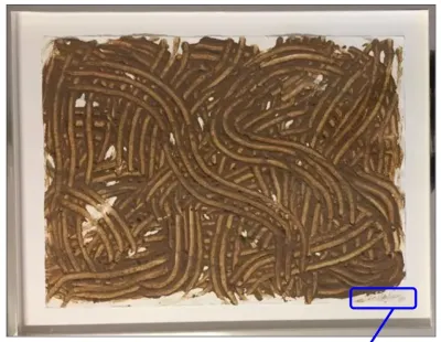 Günther Ueckers Sandbild mit gutachterlich bestätigt echter Signatur (blauer Kasten) Der Preis der Wahrheit: Wie Auktionshäuser den Kunstmarkt manipulieren
