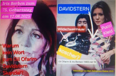 Iris Berben wird 75, mit 19 Jahren selbst einen Davidstern tragend im Jahr 1969, gemeinsam mit Abi Ofarim, Gil Ofarims Vater - macht dieser Skandal Fr Iris Berben zum 75. Geburtstag: Spieglein Spieglein an der Wand....