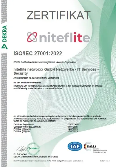 ISO 27001 Audit erneut bestanden: niteflite steht für geprüfte IT-Sicherheit