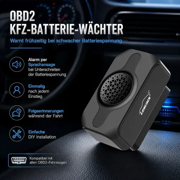 Lescars OBD2-Kfz-Batterie-Wächter mit Sprachansage