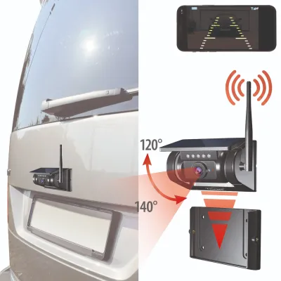 Lescars autarke WLAN-Solar-HD-Rückfahrkamera mit Akku