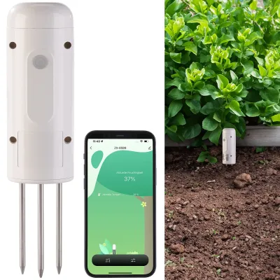 Luminea Home Control Smarter, universeller ZigBee-Boden-Feuchtigkeits-Temperatursensor, www.pearl.de Luminea Home Control Smarter, universeller ZigBee-Boden-Feuchtigkeits- & Temperatursensor plus optionalem Bewässerungscomputer