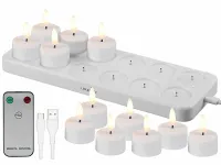 Lunartec 12er-Set LED-Akku-Teelichter mit USB-Ladestation