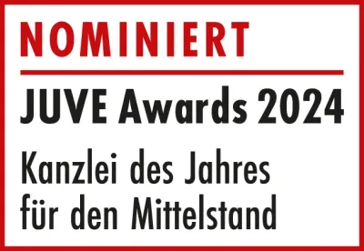 Die MOOG Partnerschaftsgesellschaft wurde für den JUVE Award „Kanzlei des Jahres für den Mittelstand MOOG von JUVE als "Kanzlei des Jahres für den Mittelstand" nominiert