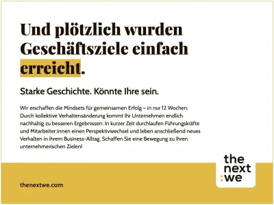 "Starke Geschichte. Könnte Ihre sein": TheNextWe lädt Unternehmen zu gelungenen Transformationen ein