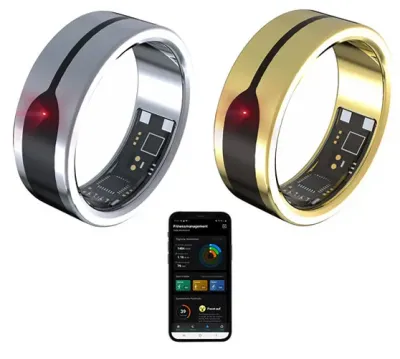 newgen medicals Fitnesstracker-Ring, Herzfrequenz- & SpO2-Anzeige, 2 mm, silber/gold, Gr. 57 - 70