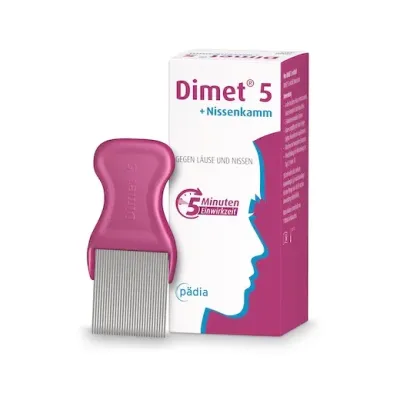 Nur 5 Minuten Einwirkzeit: das neue Läusemittel Dimet 5 inklusive hochwertigem Nissenkamm © Pädia „5 Minuten: Aus die Laus!“ – Pädia bringt mit Dimet® 5 eine neue, anwenderfreundliche Therapieoption bei Kopflausbefall