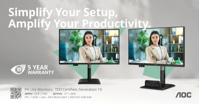 Die AOC Professional P4-Serie: 120 Hertz, Pop-out-USB-Hub und 5 Jahre Garantie