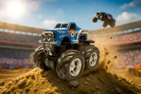 Ein Produktfoto eines wenige cm großen Spielzeugtrucks in atemberaubender Kulisse. béton media aus Nürnberg präsentiert HybridShot™ – die Zukunft der Produktfotografie