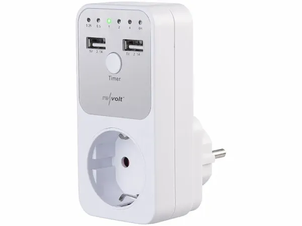 revolt Digitaler Dual-USB- und 230-V-Steckdosen-Countdown-Timer