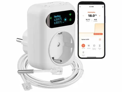 revolt WLAN-Steckdosen-Thermostat für Heiz- & Klimageräte