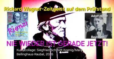 Richard Wagner mit Baseball Mütze und Adolf Hitler im Smoking in Bayreuth als Gast der jährlichen Bayreuther Richard-Wagner-Festspiele Richard Wagner Zeitgeist auf dem Prüfstand oder "Wenn zwei sich streiten..."