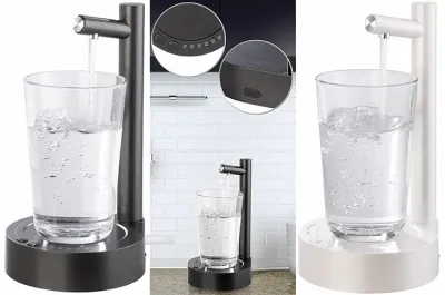 Rosenstein & Söhne Akku-Trinkwasser-Pumpe mit Edelstahl-Auslass und Becherablage, www.pearl.de Rosenstein & Söhne Akku-Trinkwasser-Pumpe schwarz/weiß