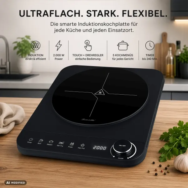Rosenstein & Söhne Induktionskochplatte, Touch, 5 Menüs