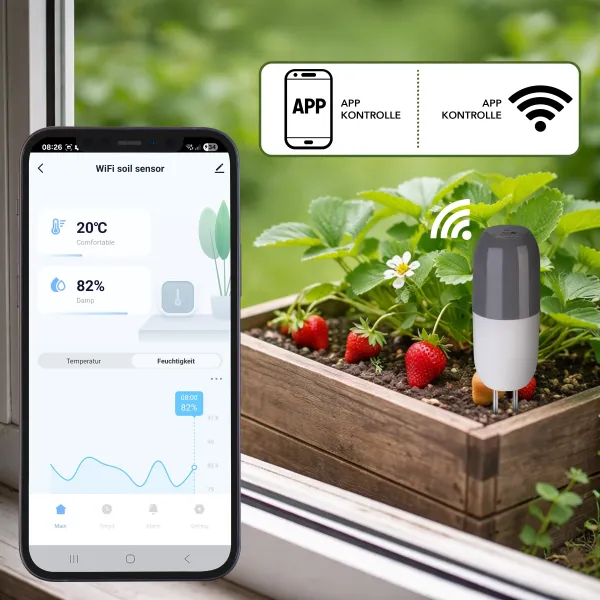 Royal Gardineer Smarter WLAN-2in1-Bodenfeuchtigkeits- und Temperatursensor SUN-155