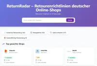 Screenshot vom Portal ReturnRadar.de zeigt Retourenbedingungen deutscher Shops