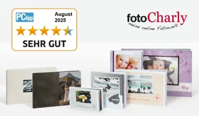 SEHR GUT für die Fotobücher von fotoCharly SEHR GUT für fotoCharly im PCtipp Fotobuch Test 2025