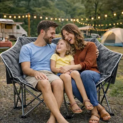 Semptec Klappbarer Doppel-Campingstuhl für 2 Personen, bis 300 kg, grau / www.pearl.de Semptec Klappbarer Doppel-Campingstuhl für 2 Personen