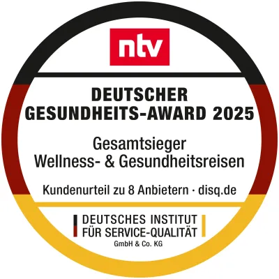 Siegel Deutscher Gesundheits-Award 2025 Wainando Travel Wainando Travel 2025 erneut zum besten Anbieter für Wellness- und Gesundheitsreisen gekürt