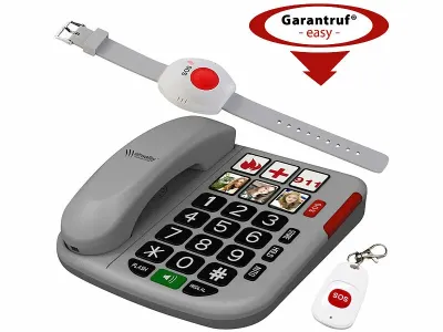 simvalley communications Senioren-Notruf-Telefon SNT-60, Garantruf Easy, SOS-Taster, www.pearl.de simvalley communications Senioren-Notruf-Telefon SNT-60