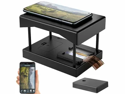 Somikon Mobiler Scanner für 35-mm-Dias und -Negative, mit LED-Beleuchtung, App, www.pearl.de Somikon Mobiler Scanner für 35-mm-Dias und -Negative