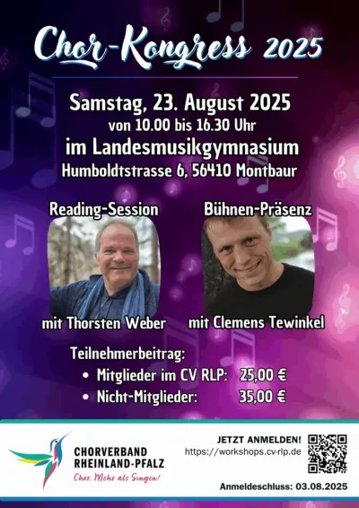 Thorsten Weber und Clemens Tewinkel sind die Dozenten am 23. August in Montabaur. ChorKongress 2025 in Montabaur - Impulse für Bühne und Chor